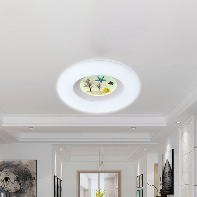 White Ring Ceiling Mounted Fixture Kids LED Acrylic Flush Mount with Ocean Pattern for Living Room Clearhalo 'Ceiling Lights' 'Close To Ceiling Lights' 'Close to ceiling' 'Flush mount' Lighting' 810320
