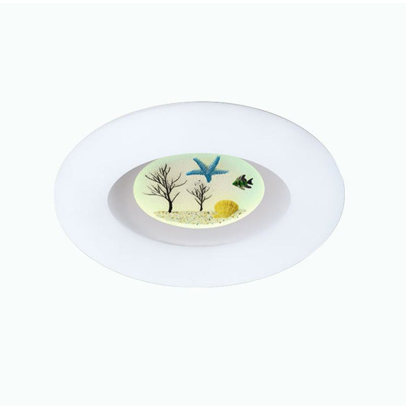 White Ring Ceiling Mounted Fixture Kids LED Acrylic Flush Mount with Ocean Pattern for Living Room Clearhalo 'Ceiling Lights' 'Close To Ceiling Lights' 'Close to ceiling' 'Flush mount' Lighting' 810321