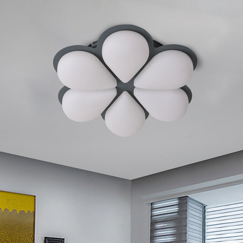 Plastic Petal Flush Ceiling Light Kids LED Flush Mount Lighting Fixture in Grey/White/Coffee for Bedroom Grey Clearhalo 'Ceiling Lights' 'Close To Ceiling Lights' 'Close to ceiling' 'Flush mount' Lighting' 810363