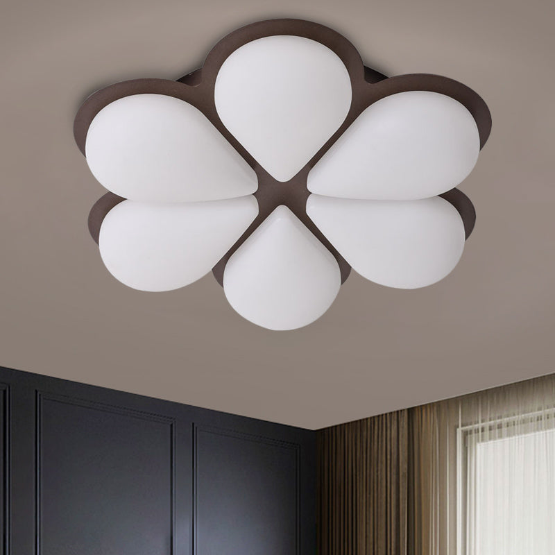 Plastic Petal Flush Ceiling Light Kids LED Flush Mount Lighting Fixture in Grey/White/Coffee for Bedroom Coffee Clearhalo 'Ceiling Lights' 'Close To Ceiling Lights' 'Close to ceiling' 'Flush mount' Lighting' 810371