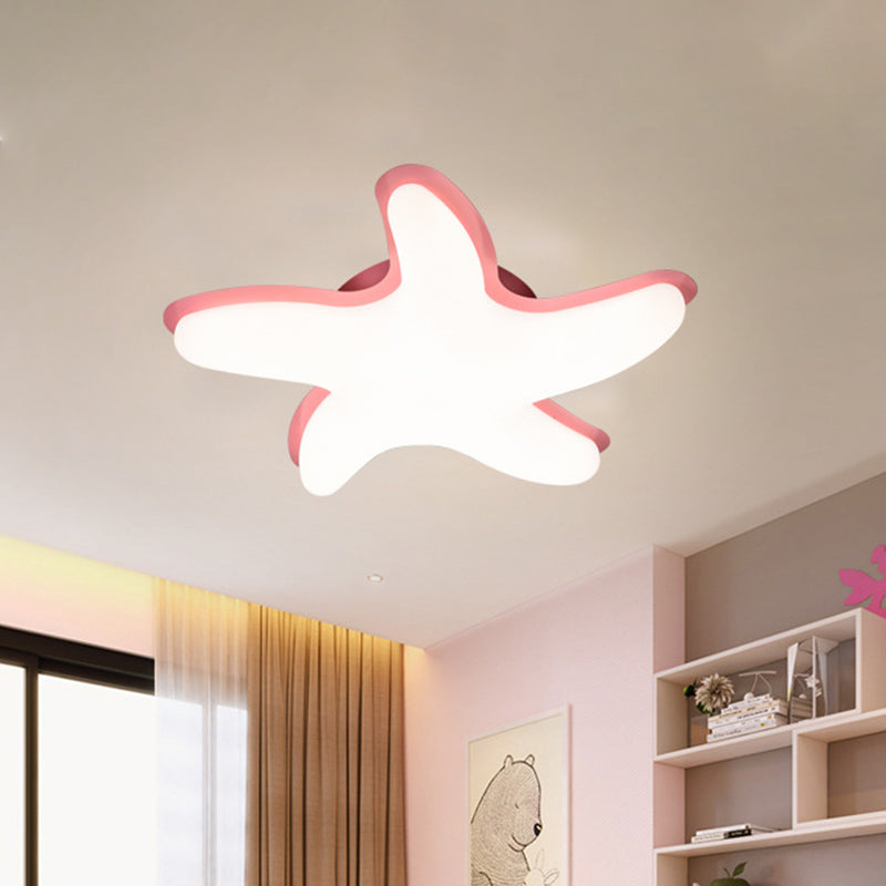 Starfish Semi Flush Ceiling Light Kids Plastic LED Nursery Flushmount Lighting in Grey/Pink/Yellow Finish Pink Clearhalo 'Ceiling Lights' 'Close To Ceiling Lights' 'Close to ceiling' 'Semi-flushmount' Lighting' 810391