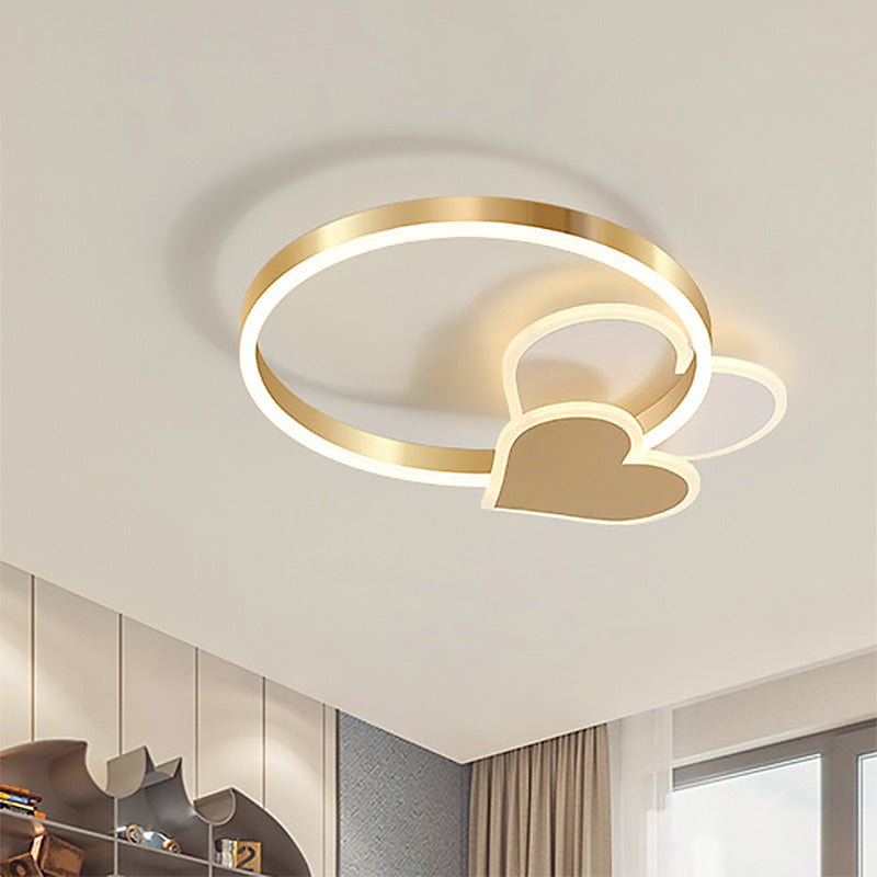 Circular Acrylic Flush Mount Lighting Nordic LED Gold Ceiling Light Fixture with Loving Heart/Star Design Gold Loving Heart Clearhalo 'Ceiling Lights' 'Close To Ceiling Lights' 'Close to ceiling' 'Flush mount' Lighting' 810415