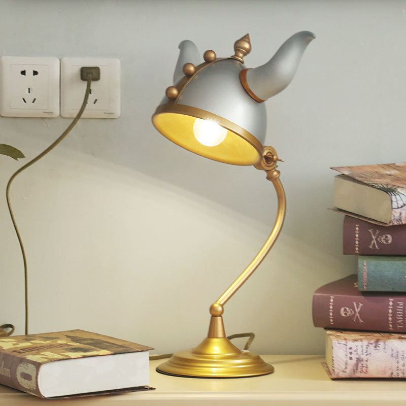 Modern Single Bulb Study Lamp with Medal Shade Gray Ox Horn Helm Shape Plug In Task Light Grey Clearhalo 'Lamps' 'Table Lamps' Lighting' 810523