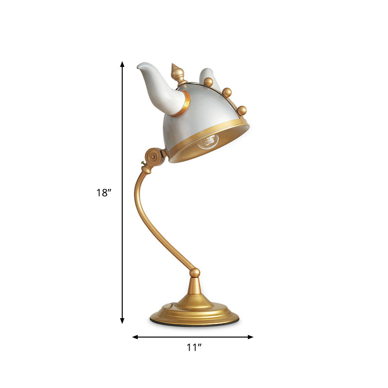 Modern Single Bulb Study Lamp with Medal Shade Gray Ox Horn Helm Shape Plug In Task Light Clearhalo 'Lamps' 'Table Lamps' Lighting' 810526