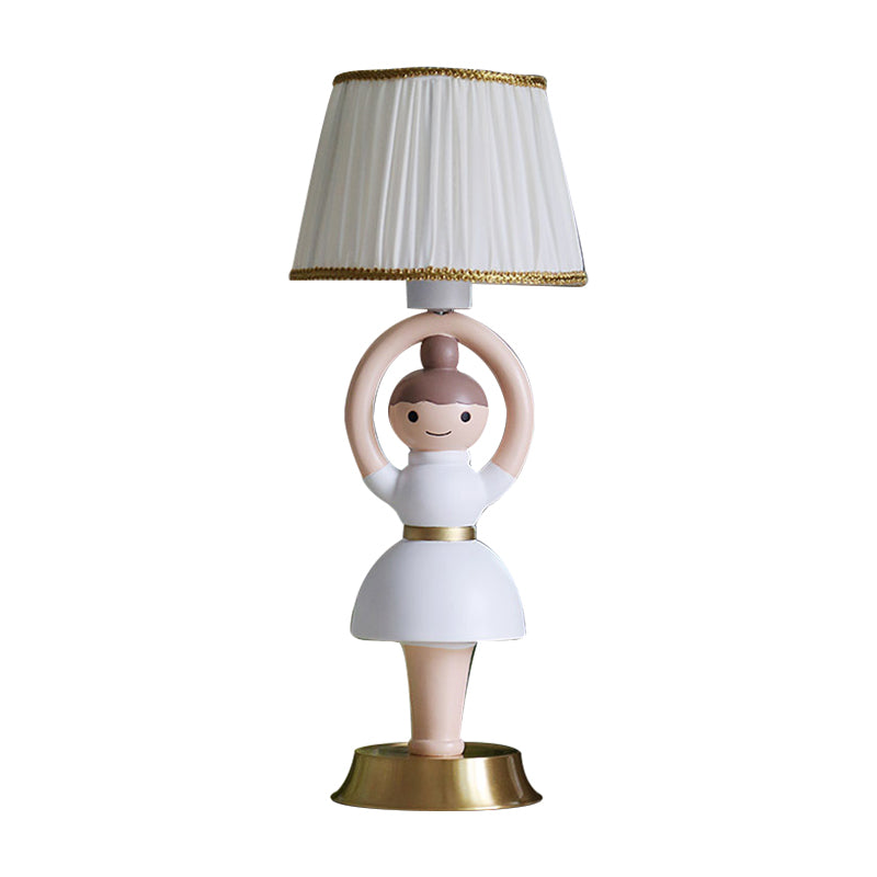 White Cartoon Girl Light Base Table Lamp Kids 1 Head Resin Nightstand Lamp with Fabric Shade Clearhalo 'Lamps' 'Table Lamps' Lighting' 810529