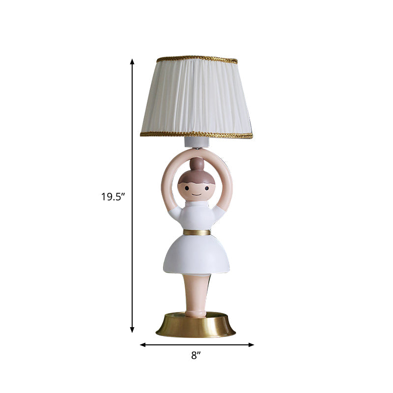 White Cartoon Girl Light Base Table Lamp Kids 1 Head Resin Nightstand Lamp with Fabric Shade Clearhalo 'Lamps' 'Table Lamps' Lighting' 810530