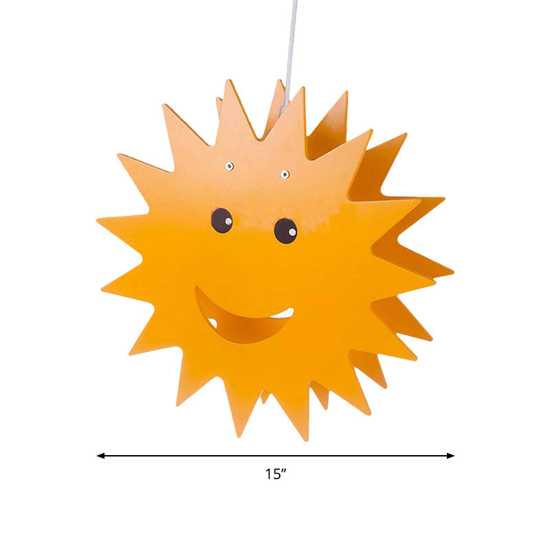 Wood Smiling Sun Hanging Lighting Cartoon 1 Light Yellow Finish Pendant Ceiling Lamp Clearhalo 'Ceiling Lights' 'Pendant Lights' 'Pendants' Lighting' 810551