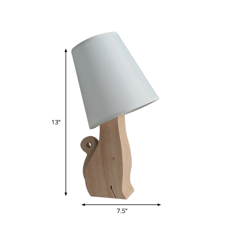 Fabric Barrel Nightstand Light Cartoon 1 Bulb White Night Table Lamp with Dinosaur/Cat Wood Base Clearhalo 'Lamps' 'Table Lamps' Lighting' 810644