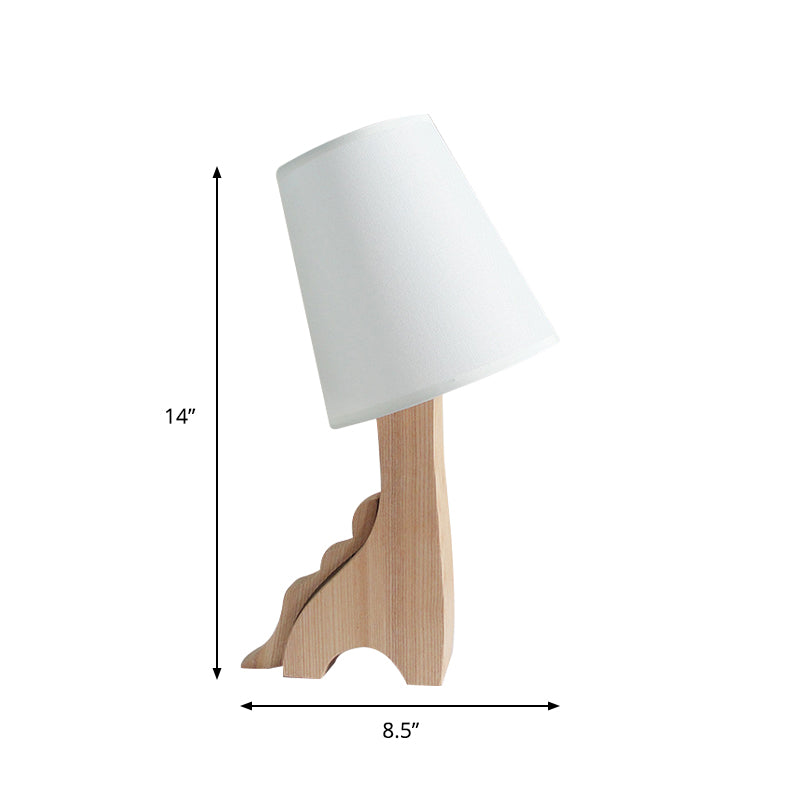 Fabric Barrel Nightstand Light Cartoon 1 Bulb White Night Table Lamp with Dinosaur/Cat Wood Base Clearhalo 'Lamps' 'Table Lamps' Lighting' 810649