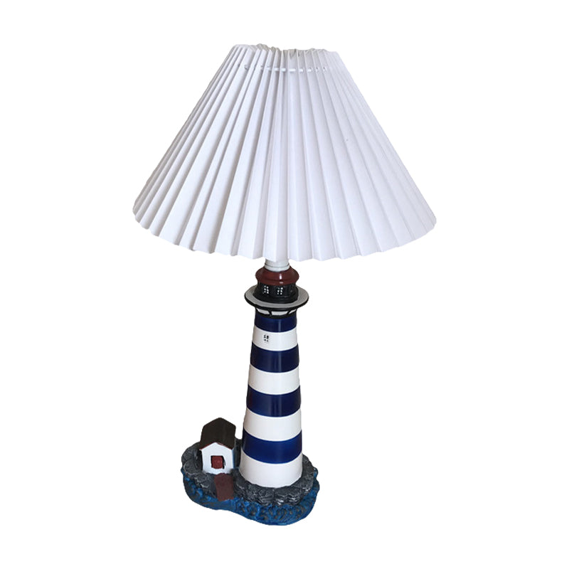 Lighthouse Shape Table Light Cartoon Resin 1 Light White and Black Night Lamp with Pleated Fabric Shade Clearhalo 'Lamps' 'Table Lamps' Lighting' 810652