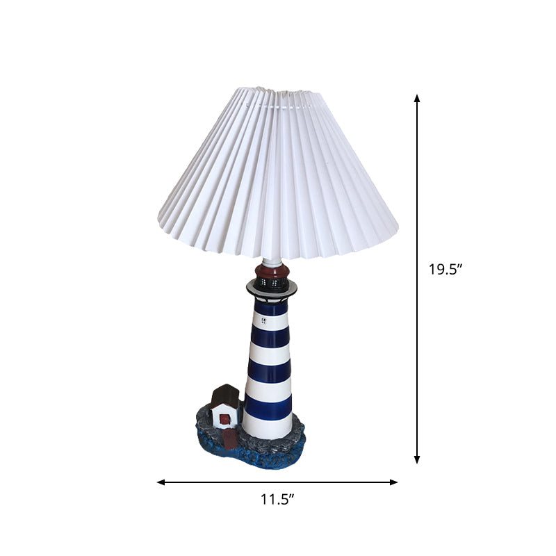 Lighthouse Shape Table Light Cartoon Resin 1 Light White and Black Night Lamp with Pleated Fabric Shade Clearhalo 'Lamps' 'Table Lamps' Lighting' 810653