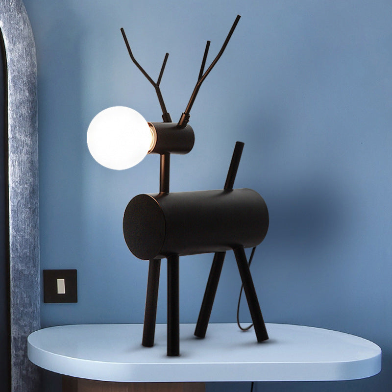Deer Bedroom Table Light Metal 1 Bulb Creative Nightstand Lamp in Black with Plug In Cord Black Clearhalo 'Lamps' 'Table Lamps' Lighting' 810749