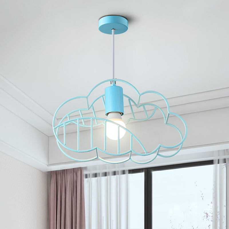 Creative Cloud Frame Metal Hanging Ceiling Light Single Bulb Pendant Light in Blue with Round Conopy Clearhalo 'Ceiling Lights' 'Pendant Lights' 'Pendants' Lighting' 810754