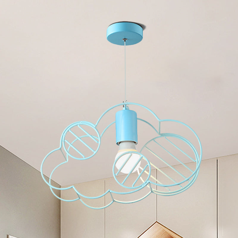 Creative Cloud Frame Metal Hanging Ceiling Light Single Bulb Pendant Light in Blue with Round Conopy Clearhalo 'Ceiling Lights' 'Pendant Lights' 'Pendants' Lighting' 810757