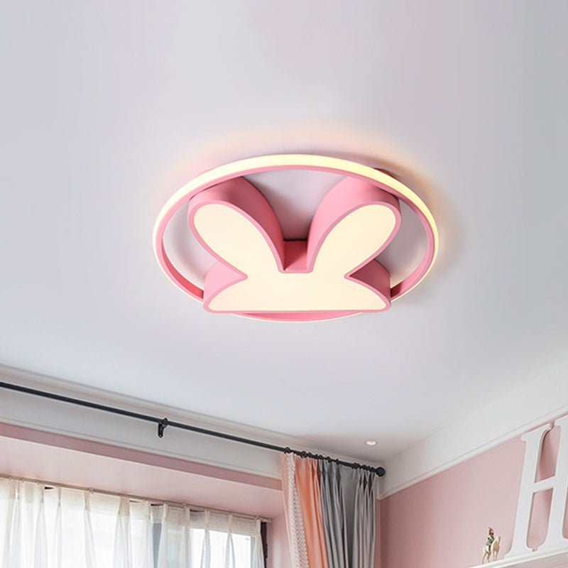 Cartoon Led Light Fixture with Acrylic Shade Pink Rabbit Flush Mount Lighting for Bedroom in Warm/White Light Clearhalo 'Ceiling Lights' 'Close To Ceiling Lights' 'Close to ceiling' Lighting' 811034