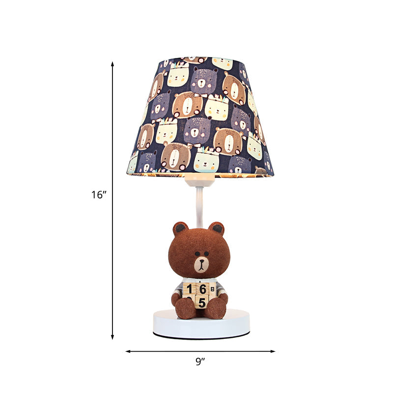 Kids Cartoon Bear/Rabbit Base Reading Book Light Fabric 1 Head Study Room Task Lighting in White/Brown Clearhalo 'Lamps' 'Table Lamps' Lighting' 811506
