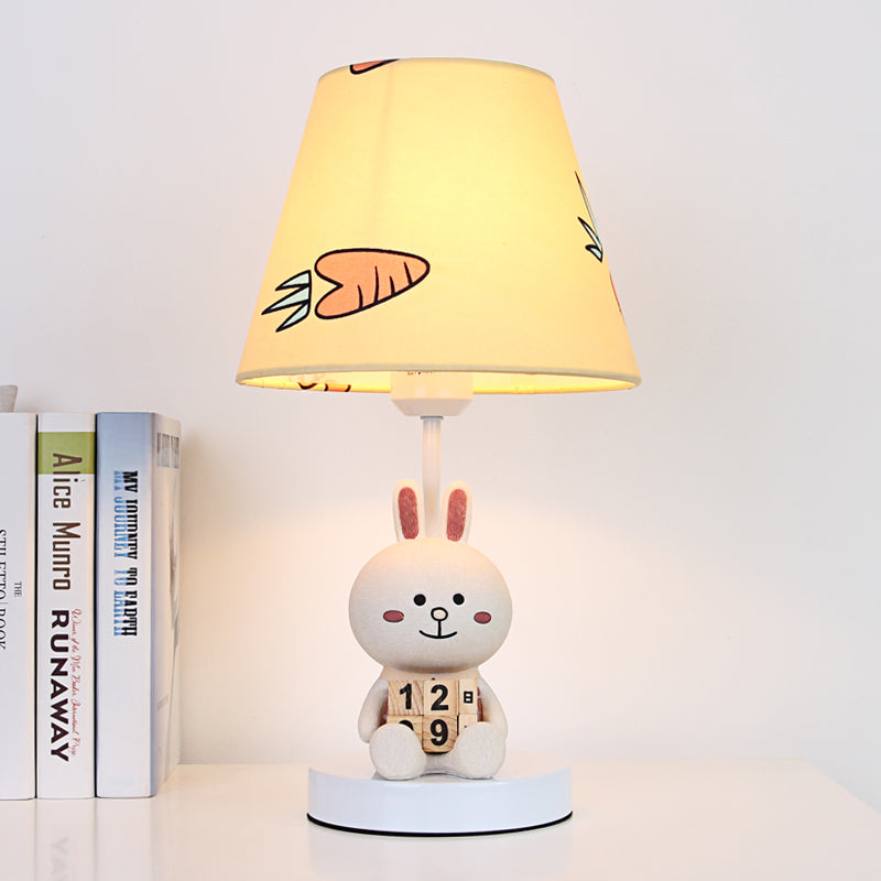 Kids Cartoon Bear/Rabbit Base Reading Book Light Fabric 1 Head Study Room Task Lighting in White/Brown White Clearhalo 'Lamps' 'Table Lamps' Lighting' 811507