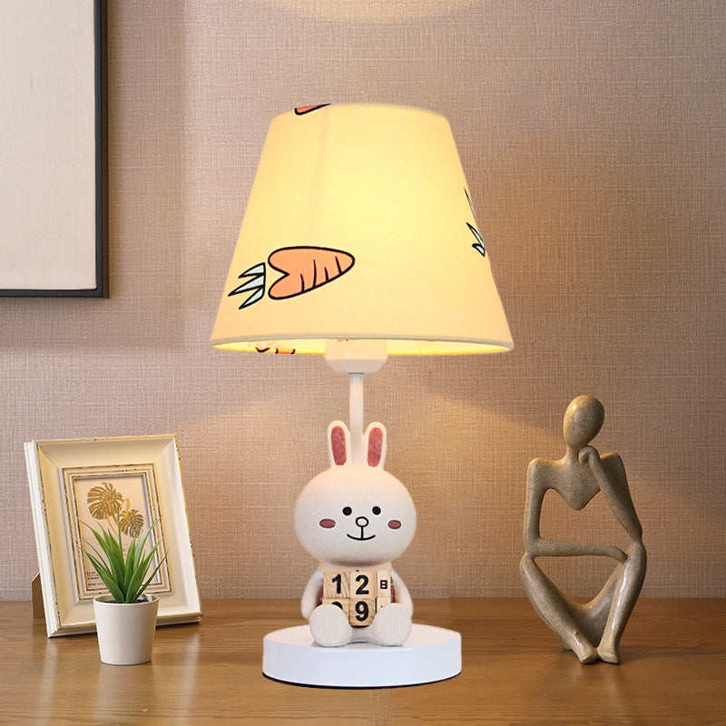 Kids Cartoon Bear/Rabbit Base Reading Book Light Fabric 1 Head Study Room Task Lighting in White/Brown Clearhalo 'Lamps' 'Table Lamps' Lighting' 811509