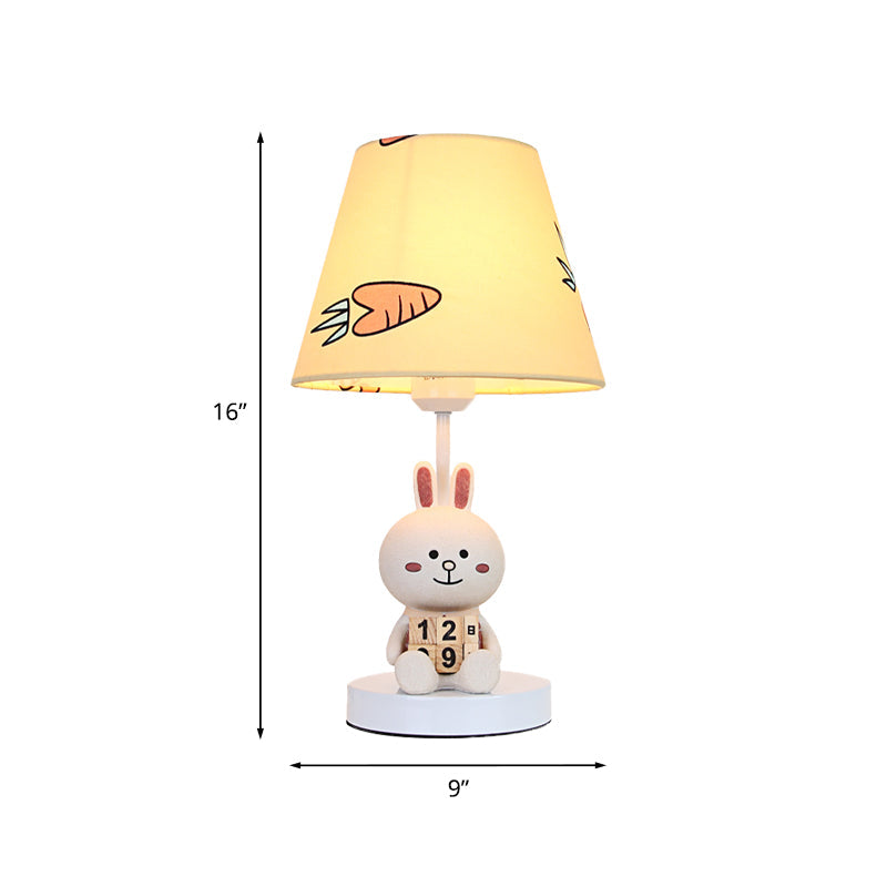 Kids Cartoon Bear/Rabbit Base Reading Book Light Fabric 1 Head Study Room Task Lighting in White/Brown Clearhalo 'Lamps' 'Table Lamps' Lighting' 811511