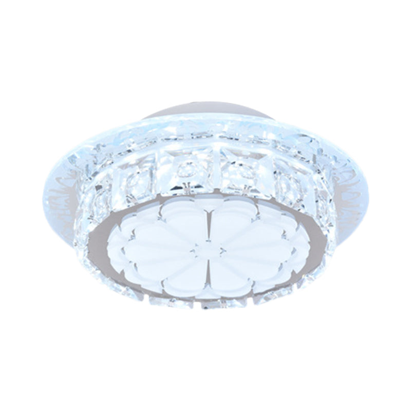 Drum Clear Crystal Flush Mount Lighting Simple 5 Lights Corridor Ceiling Flush with White Acrylic Shade Clearhalo 'Ceiling Lights' 'Close To Ceiling Lights' 'Close to ceiling' 'Flush mount' Lighting' 812114