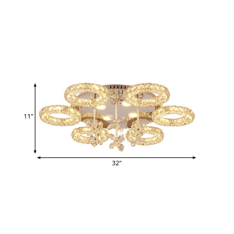 Faceted Crystal Chrome Semi Mount Lighting 3/6-Circular LED Minimal Close to Ceiling Light Clearhalo 'Ceiling Lights' 'Close To Ceiling Lights' 'Close to ceiling' 'Semi-flushmount' Lighting' 812358