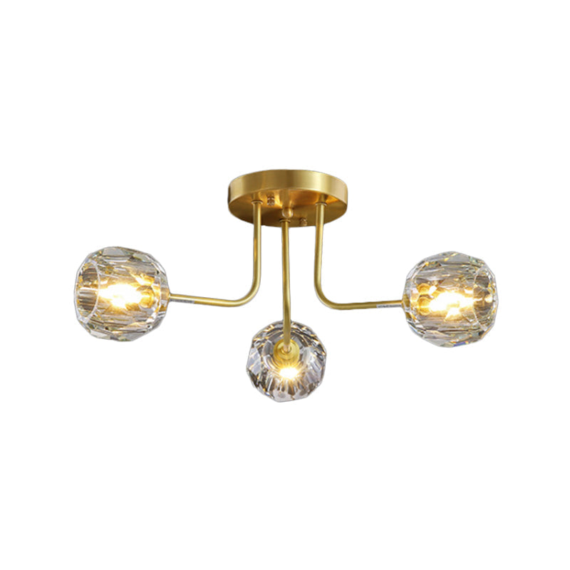 Modern Ball Semi Flush Light 3/5-Light Clear Crystal Ceiling Lighting in Gold with Sputnik Design Clearhalo 'Ceiling Lights' 'Close To Ceiling Lights' 'Close to ceiling' 'Semi-flushmount' Lighting' 812361