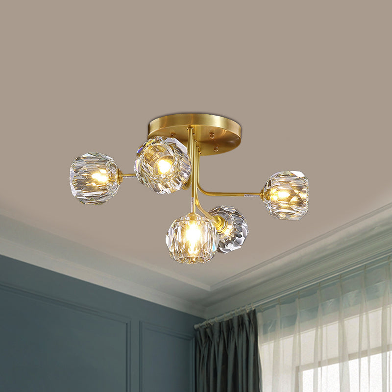 Modern Ball Semi Flush Light 3/5-Light Clear Crystal Ceiling Lighting in Gold with Sputnik Design Clearhalo 'Ceiling Lights' 'Close To Ceiling Lights' 'Close to ceiling' 'Semi-flushmount' Lighting' 812364