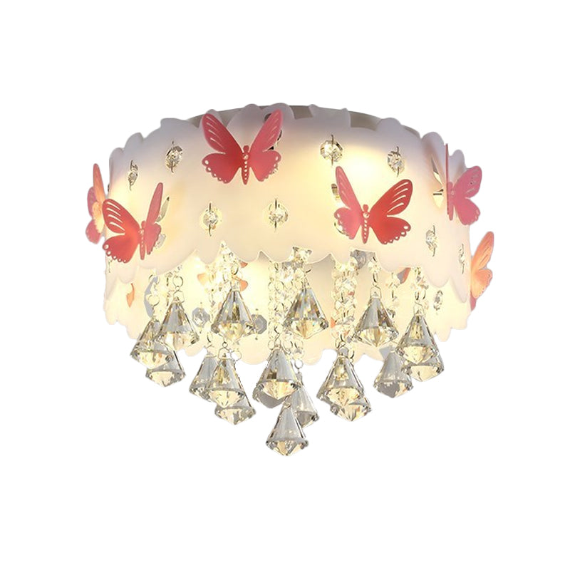 Teardrop Bedroom Flush Mount Simple Clear Crystal 4/6-Light Pink Ceiling Lamp with Butterfly Design Clearhalo 'Ceiling Lights' 'Close To Ceiling Lights' 'Close to ceiling' 'Flush mount' Lighting' 812389