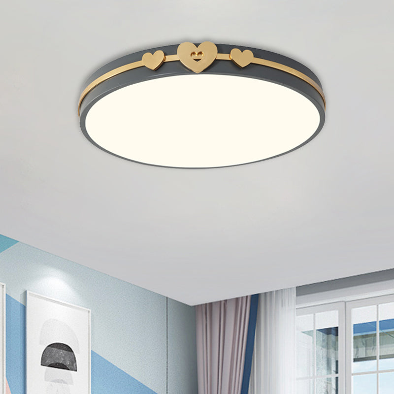 Nordic Circular Flush Lamp Acrylic LED Bedroom Flush Lighting in White/Black/Grey with Gold Loving Heart Deco Grey Clearhalo 'Ceiling Lights' 'Close To Ceiling Lights' 'Close to ceiling' Lighting' 813180