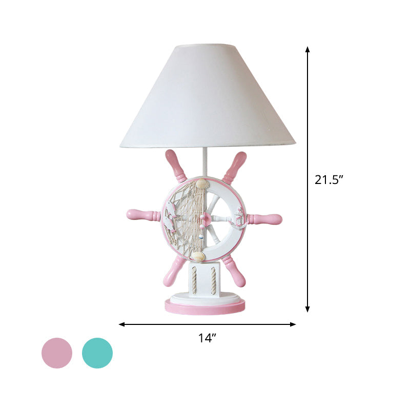 Rudder Wood Table Lamp Cartoon 1 Head Pink/Green Nightstand Lamp with Cone Fabric Shade for Bedroom Clearhalo 'Lamps' 'Table Lamps' Lighting' 813442