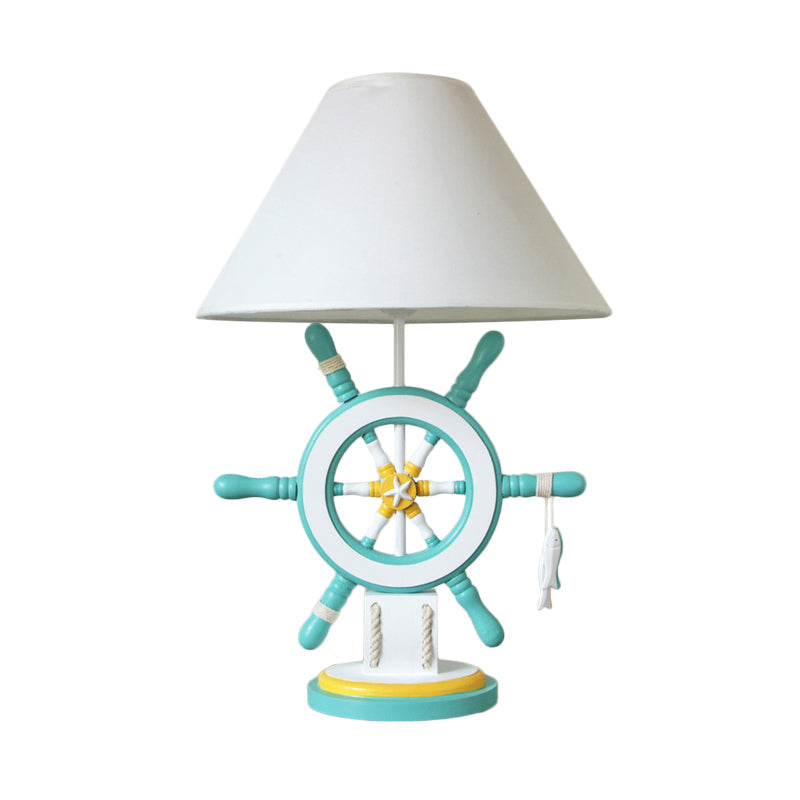 Rudder Wood Table Lamp Cartoon 1 Head Pink/Green Nightstand Lamp with Cone Fabric Shade for Bedroom Clearhalo 'Lamps' 'Table Lamps' Lighting' 813445
