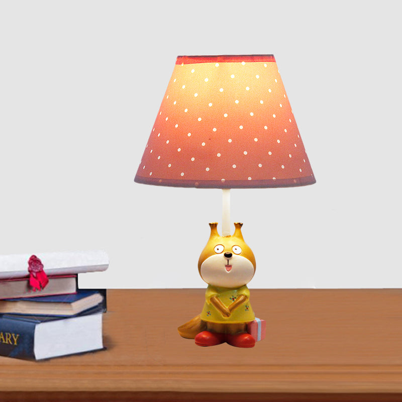 1 Head Study Room Reading Light Cartoon Red/Yellow Task Lamp with Dog Resin Base with Spots Fabric Shade Red Clearhalo 'Lamps' 'Table Lamps' Lighting' 813455