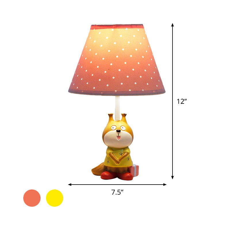 1 Head Study Room Reading Light Cartoon Red/Yellow Task Lamp with Dog Resin Base with Spots Fabric Shade Clearhalo 'Lamps' 'Table Lamps' Lighting' 813458