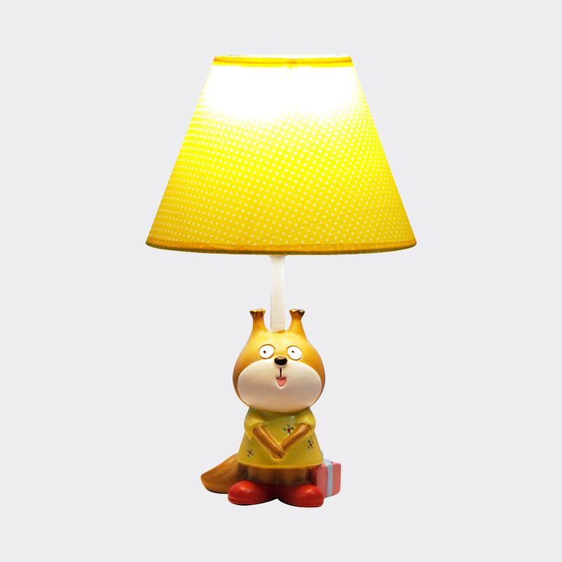 1 Head Study Room Reading Light Cartoon Red/Yellow Task Lamp with Dog Resin Base with Spots Fabric Shade Clearhalo 'Lamps' 'Table Lamps' Lighting' 813462