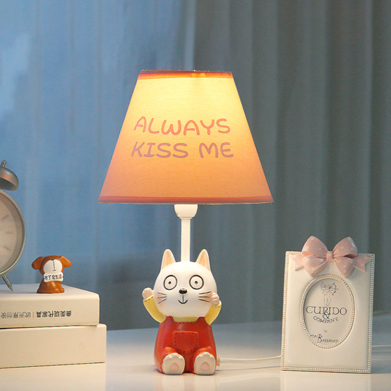 Cat Study Room Reading Lamp Resin 1 Head Cartoon Task Lighting in Red/Blue with Letter/Spots Shade Red Letter Clearhalo 'Lamps' 'Table Lamps' Lighting' 813467