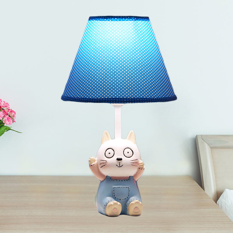 Cat Study Room Reading Lamp Resin 1 Head Cartoon Task Lighting in Red/Blue with Letter/Spots Shade Blue Spot Clearhalo 'Lamps' 'Table Lamps' Lighting' 813471
