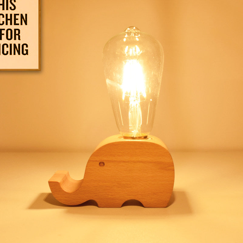 Modern Single Bulb Reading Lamp with Glass Shade Beige Sheep/Elephant/Cow Small Desk Lamp for Bedroom Wood Elephant Clearhalo 'Lamps' 'Table Lamps' Lighting' 813500