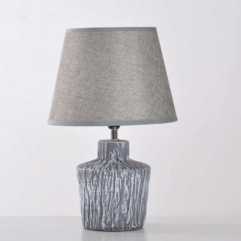 Grey/Yellow Finish Jar-Shape Night Table Light Modern 1 Head Ceramics Night Lamp with Barrel Fabric Shade Clearhalo 'Lamps' 'Table Lamps' Lighting' 813557