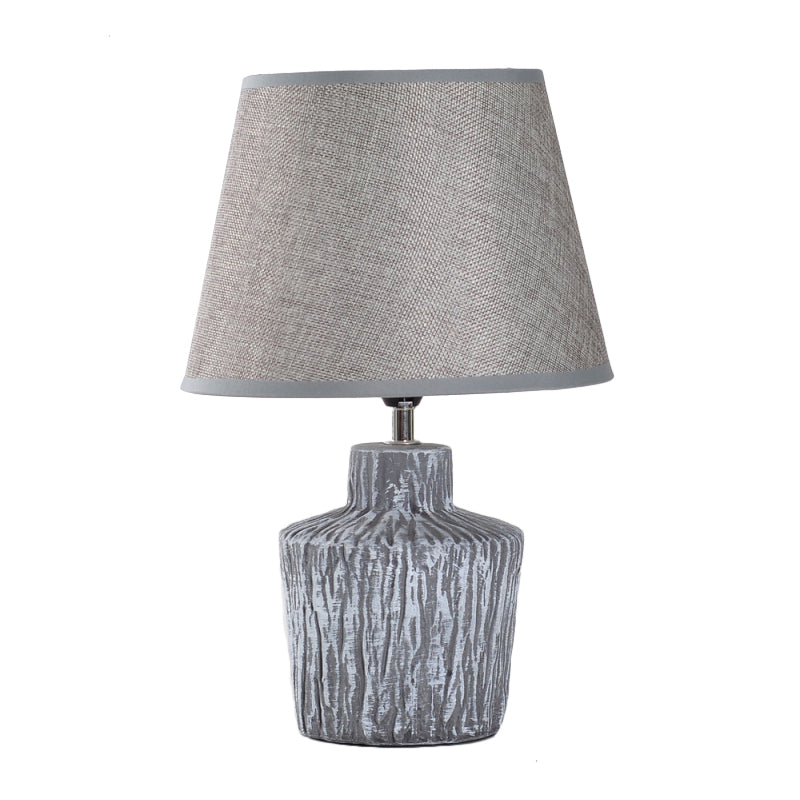 Grey/Yellow Finish Jar-Shape Night Table Light Modern 1 Head Ceramics Night Lamp with Barrel Fabric Shade Clearhalo 'Lamps' 'Table Lamps' Lighting' 813558