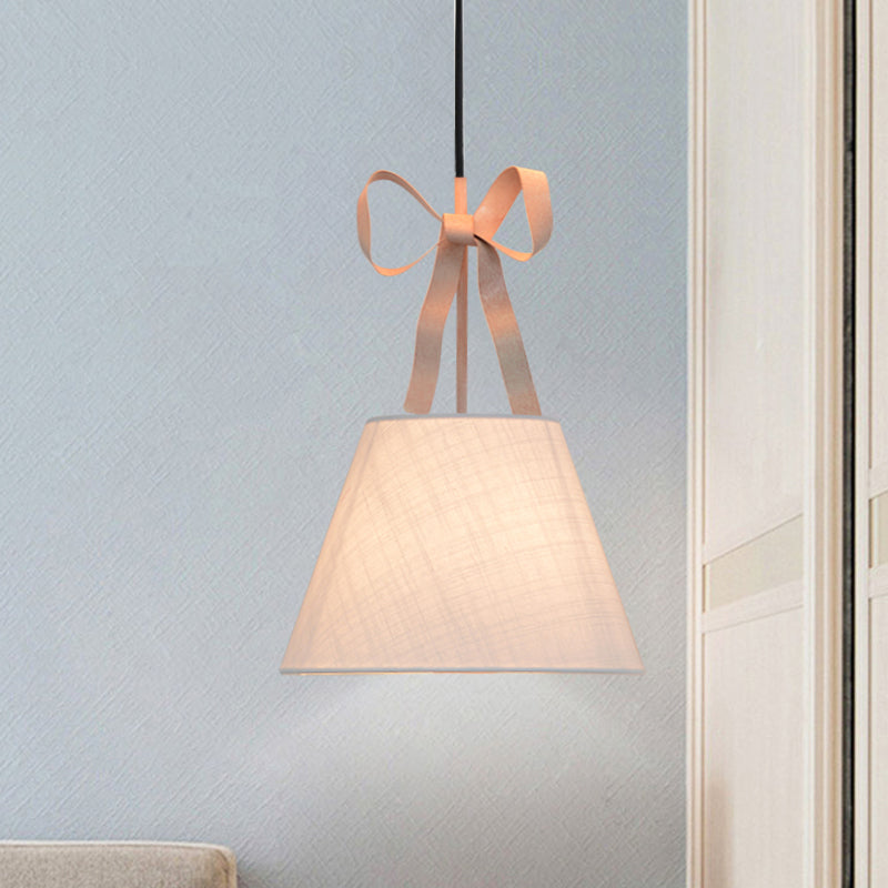 1 Head Bedroom Hanging Lamp Kit Modern Pink Pendant Light Whit Cone Fabric Shade Clearhalo 'Ceiling Lights' 'Pendant Lights' 'Pendants' Lighting' 813669