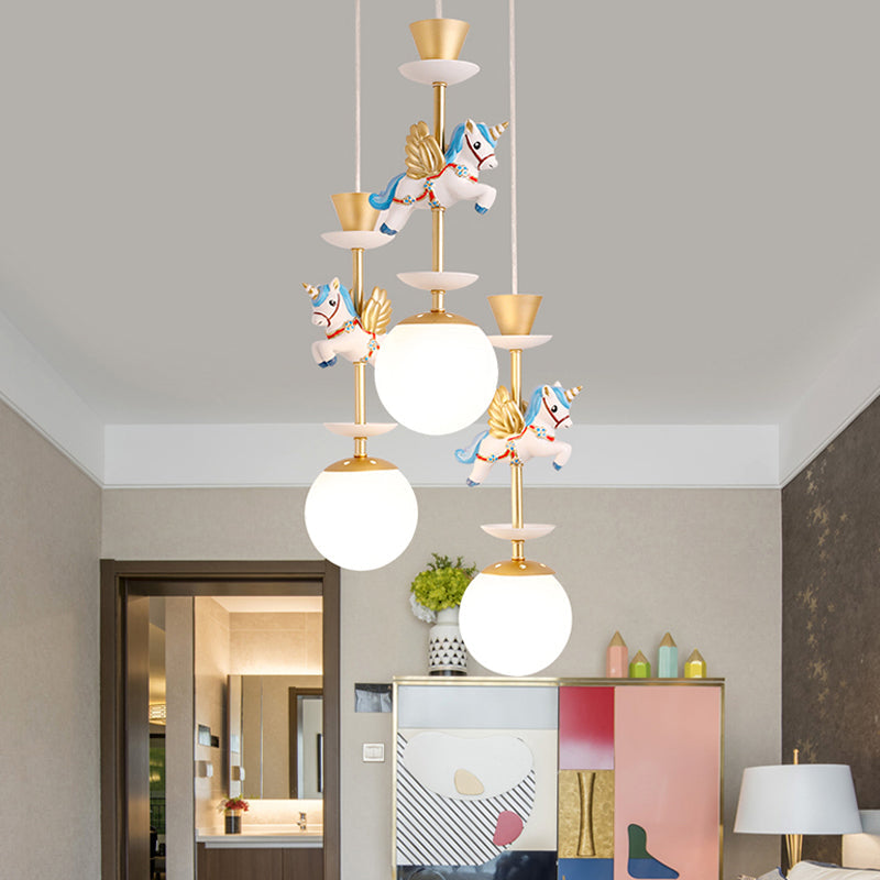 Globe Bedroom Hanging Ceiling Light Glass 3/5 Heads Cartoon Cluster Pendant in Pink/Blue 3 Blue Clearhalo 'Ceiling Lights' 'Glass shade' 'Glass' 'Pendant Lights' 'Pendants' Lighting' 813682