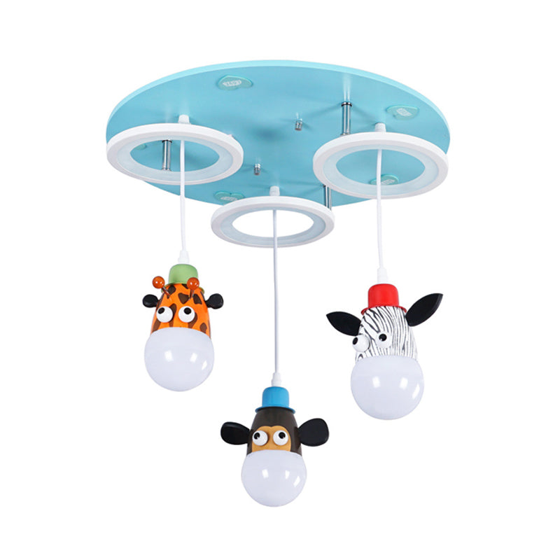 Ring Acrylic Multi-Pendant Cartoon 3 Lights Blue LED Suspension Light with Animals Deco Clearhalo 'Ceiling Lights' 'Pendant Lights' 'Pendants' Lighting' 813708