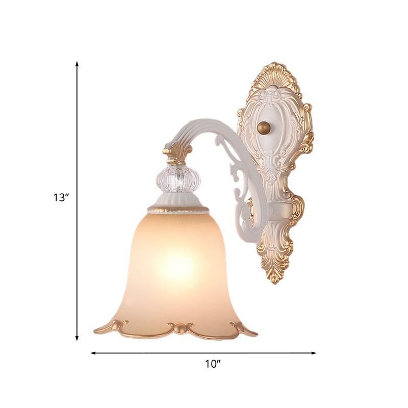 Swooping Arm Bedroom Wall Light Classic Frosted Glass 1 Bulb Beige Wall Sconce Lamp Clearhalo 'Wall Lamps & Sconces' 'Wall Lights' Lighting' 813941