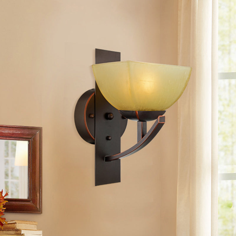 Curved Frosted Glass Wall Sconce Antique 1-Light Living Room Wall Lamp Fixture in Black Black Clearhalo 'Wall Lamps & Sconces' 'Wall Lights' Lighting' 813950