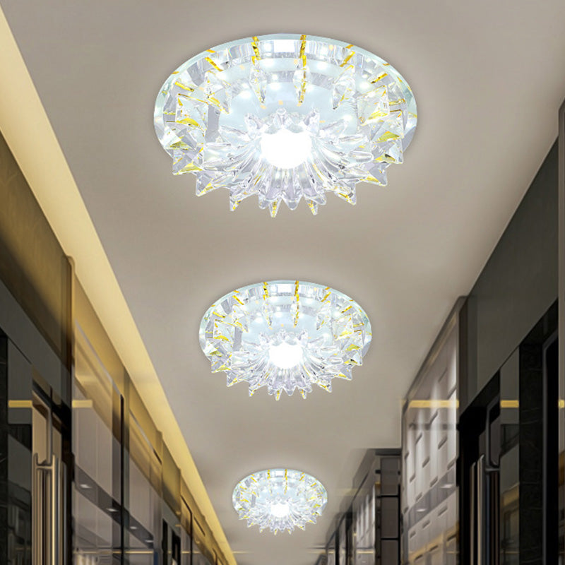 LED Flush Mount Minimalist Corridor Ceiling Light Fixture with Floral Clear Crystal Shade in Warm/White/Multi Color Light Clear Clearhalo 'Ceiling Lights' 'Close To Ceiling Lights' 'Close to ceiling' 'Flush mount' Lighting' 814063