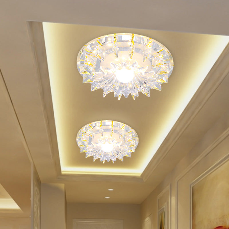 LED Flush Mount Minimalist Corridor Ceiling Light Fixture with Floral Clear Crystal Shade in Warm/White/Multi Color Light Clearhalo 'Ceiling Lights' 'Close To Ceiling Lights' 'Close to ceiling' 'Flush mount' Lighting' 814064