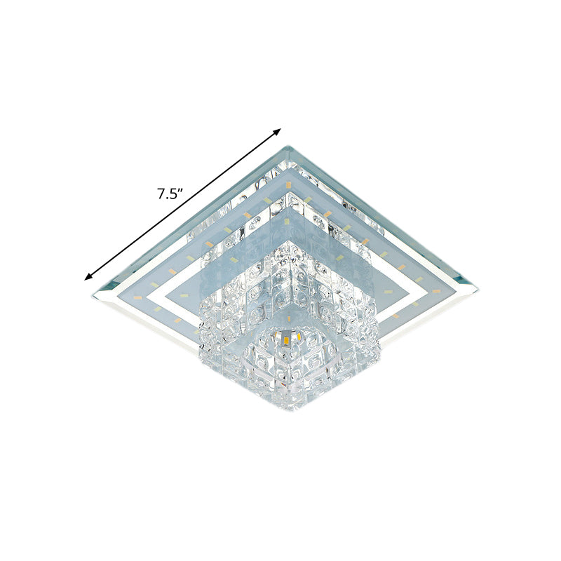 Clear Faceted Crystal Flush Light Fixture Square LED Modernist Ceiling Flush Mount in Warm/White/Multi Color Light Clearhalo 'Ceiling Lights' 'Close To Ceiling Lights' 'Close to ceiling' 'Flush mount' Lighting' 814074