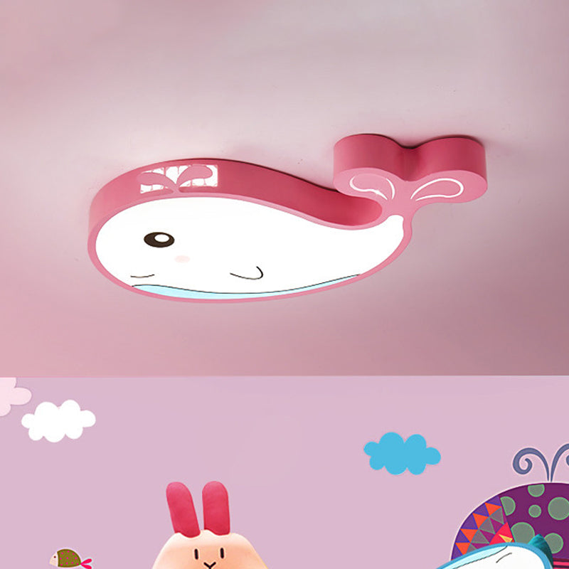 Whale Kids Room Ceiling Flush Mount Acrylic Cartoon LED Flush Mount Lighting Fixture in Blue/White/Pink Pink Clearhalo 'Ceiling Lights' 'Close To Ceiling Lights' 'Close to ceiling' 'Flush mount' Lighting' 814267