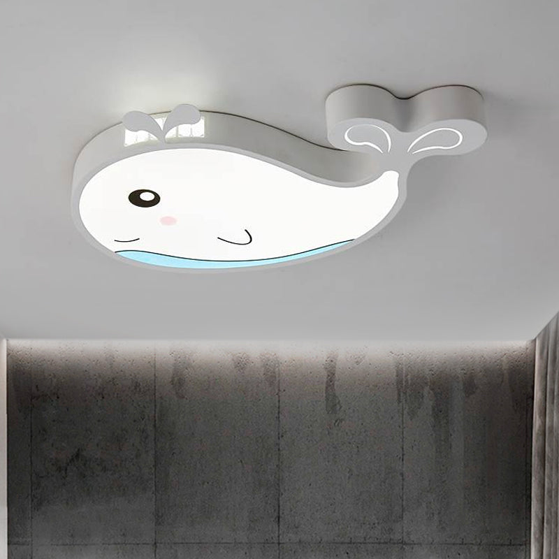 Whale Kids Room Ceiling Flush Mount Acrylic Cartoon LED Flush Mount Lighting Fixture in Blue/White/Pink White Clearhalo 'Ceiling Lights' 'Close To Ceiling Lights' 'Close to ceiling' 'Flush mount' Lighting' 814271