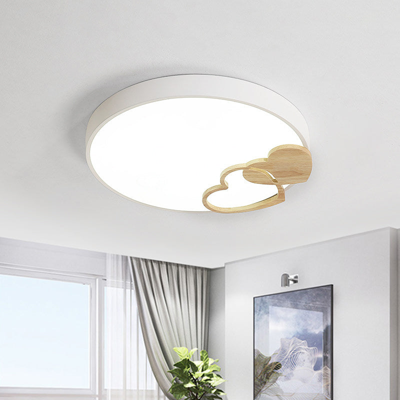 Acrylic Rounded Flush Mount Fixture Nordic Green/White/Grey Ceiling Light with Wood Loving Heart Pattern White Clearhalo 'Ceiling Lights' 'Close To Ceiling Lights' 'Close to ceiling' 'Flush mount' Lighting' 814397